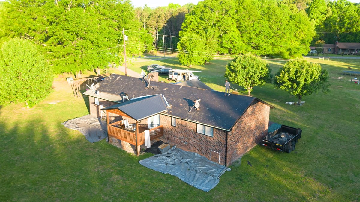Roof replacement in progress
